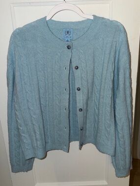 CeCe Cable Knit Lightweight Cardigan sky blue size medium
